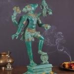 Green Vintage Brass Varaha with Bhooma Devi | 17.5" x 10" x 4.75" (44.5 x 25.4 x 12.1 cm) | 6.3 kg Sacred Art | Divine Avatar Murti